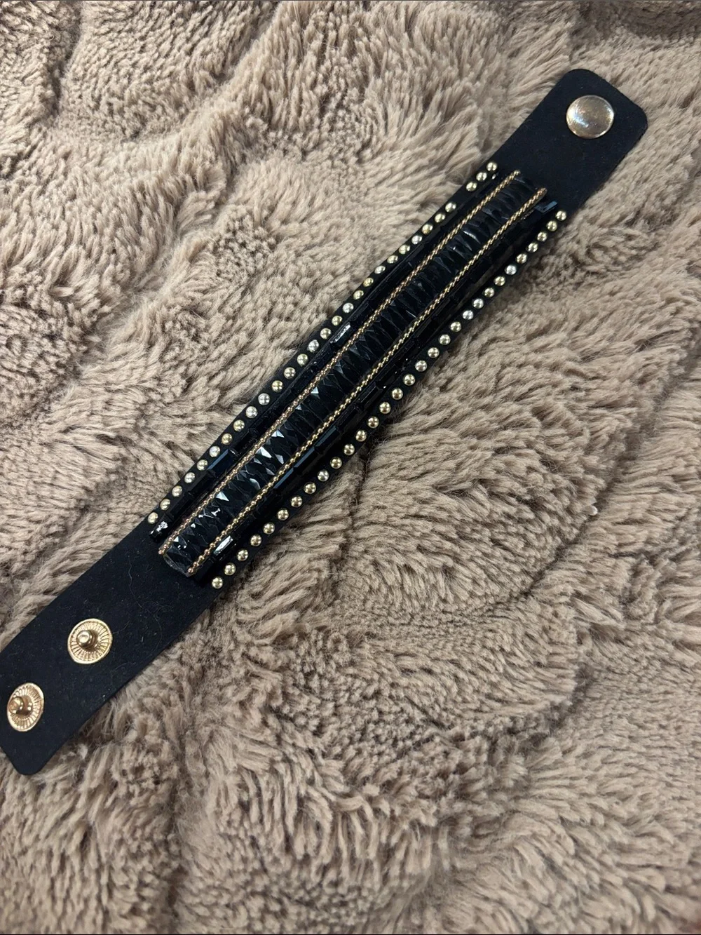 Black Leather Studded Snap Bracelet